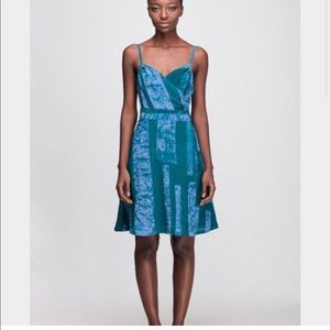 Osei Duro Green & Blue Striped Silk Batik Wrap Dress L